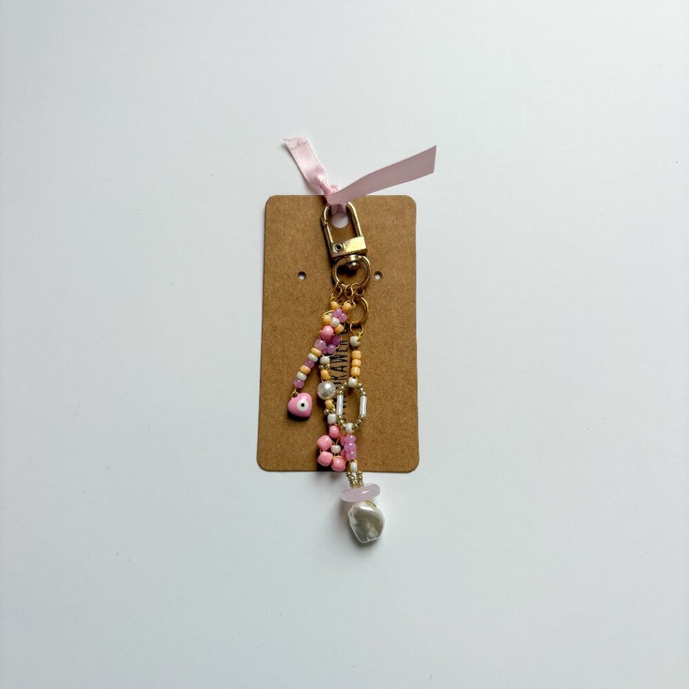 Handmade Pink Beaded Keychain